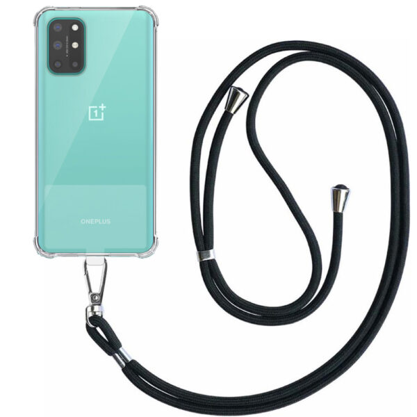 OnePlus 8T transparant hoesje met afneembaar koord en stootrand