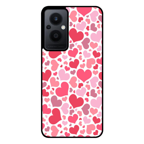 Oppo Reno7 Lite telefoonhoesje met hartjes opdruk en witte achtergrond