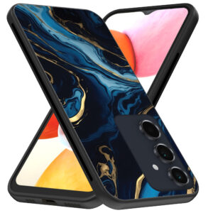 Samsung Galaxy A14 telefoonhoesje blauw goud marmer opdruk (3)
