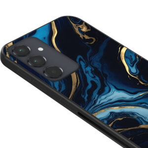 Samsung Galaxy A14 telefoonhoesje met blauw goud marmer opdruk (2)