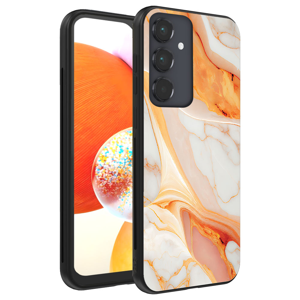 Samsung Galaxy A14 telefoonhoesje met oranje marmer opdruk (1)