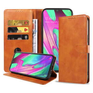 Samsung Galaxy A40 leren hoesje met pasjeshouder en magnetische sluiting bruin