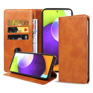 Samsung Galaxy A52 leren hoesje met pasjeshouder en magnetische sluiting bruin