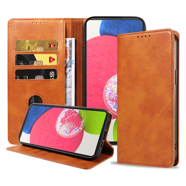 Samsung Galaxy A52s 5G leren hoesje met pasjeshouder en magnetische sluiting bruin