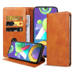 Samsung Galaxy M21 leren hoesje met pasjeshouder en magnetische sluiting bruin