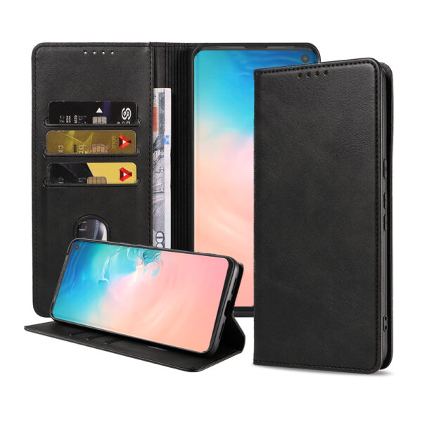 Samsung Galaxy S10 Plus leren hoesje met pasjeshouder en magnetische sluiting zwart