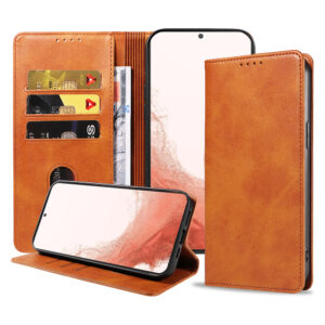 Samsung Galaxy S22 Plus leren hoesje met pasjeshouder en magnetische sluiting bruin