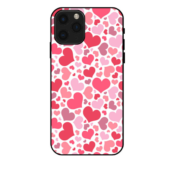iPhone 11 Pro telefoonhoesje met hartjes opdruk en witte achtergrond