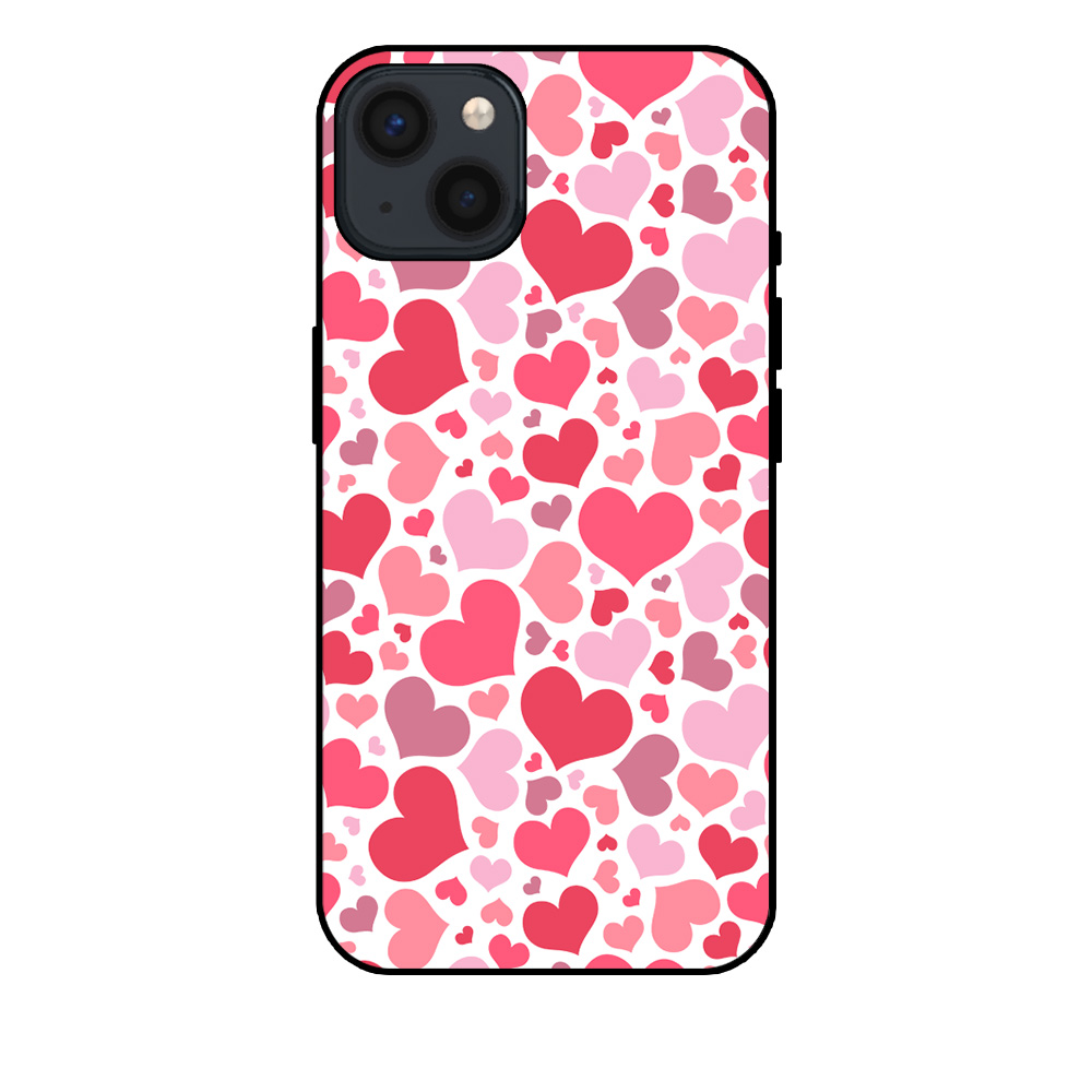iPhone 13 telefoonhoesje met hartjes opdruk en witte achtergrond