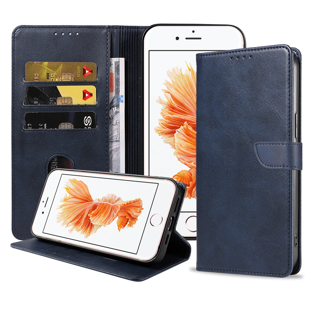 iPhone 6-6s Plus leren hoesje met pasjeshouder en magnetische sluiting met lipje blauw