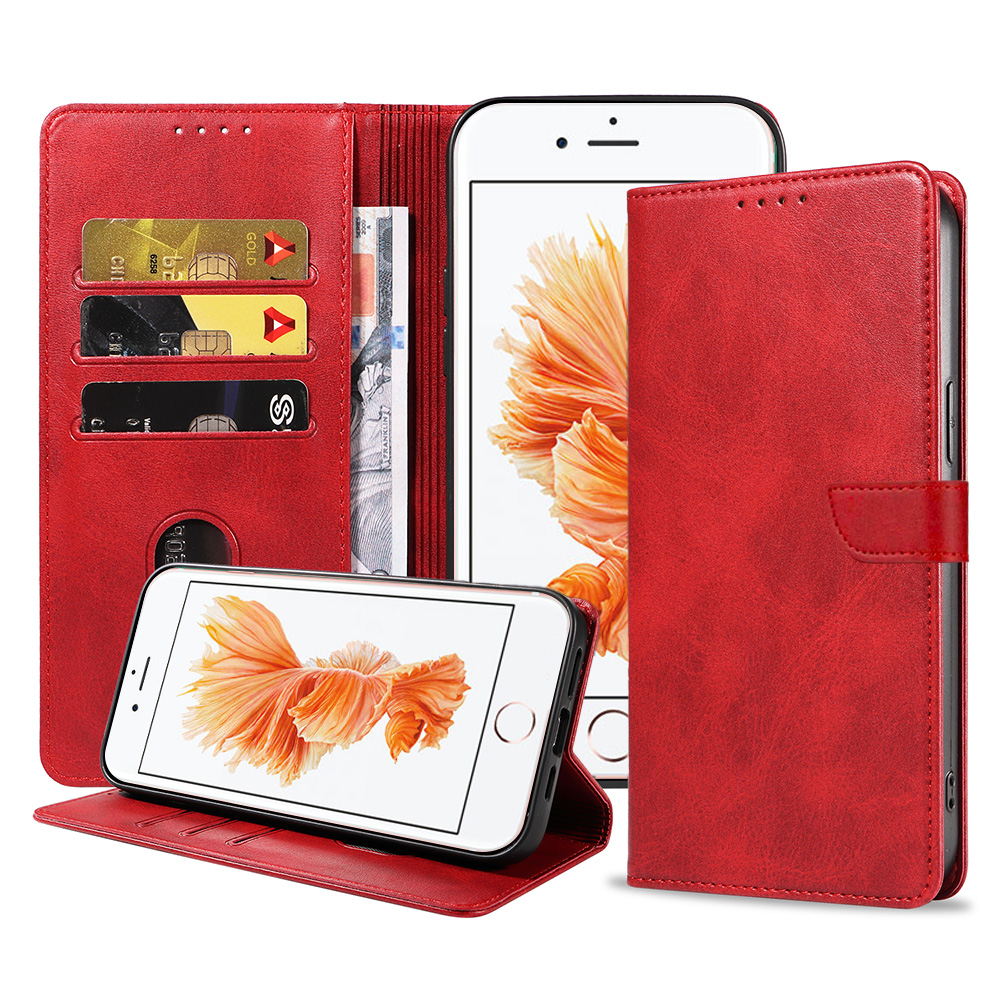 iPhone 6-6s Plus leren hoesje met pasjeshouder en magnetische sluiting met lipje rood