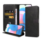 Samsung Galaxy A30s leren hoesje met pasjeshouder en magnetische sluiting met lipje zwart
