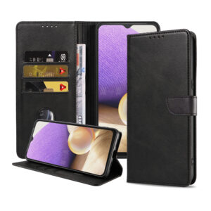 Samsung Galaxy A32 5G leren hoesje met pasjeshouder en magnetische sluiting met lipje zwart