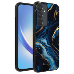 Samsung Galaxy A34 5G telefoonhoesje met blauw goud marmer opdruk (1)