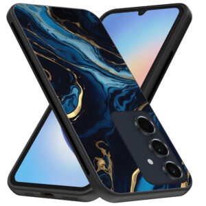 Samsung Galaxy A34 5G telefoonhoesje met blauw goud marmer opdruk (3)