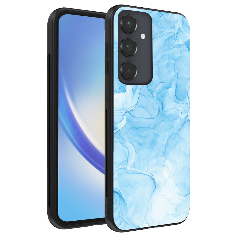 Samsung Galaxy A34 5G telefoonhoesje met lichtblauw marmer opdruk (1)