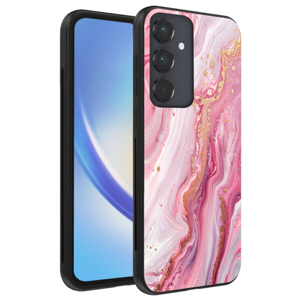 Samsung Galaxy A34 5G telefoonhoesje met roze marmer opdruk (1)