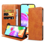 Samsung Galaxy A41 leren hoesje met pasjeshouder en magnetische sluiting met lipje bruin