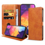 Samsung Galaxy A50 leren hoesje met pasjeshouder en magnetische sluiting met lipje bruin