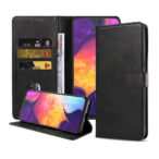 Samsung Galaxy A50 leren hoesje met pasjeshouder en magnetische sluiting met lipje zwart