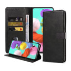 Samsung Galaxy A51 leren hoesje met pasjeshouder en magnetische sluiting met lipje zwart