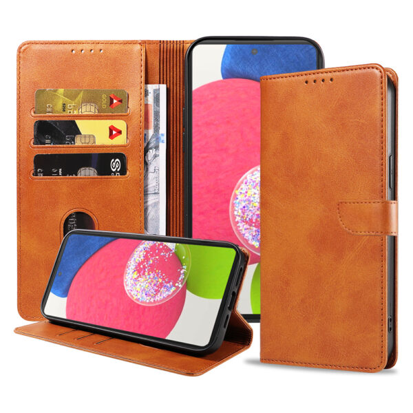 Samsung Galaxy A52s 5G leren hoesje met pasjeshouder en magnetische sluiting met lipje bruin