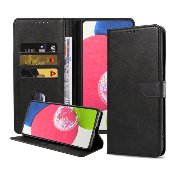 Samsung Galaxy A52s 5G leren hoesje met pasjeshouder en magnetische sluiting met lipje zwart