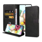Samsung Galaxy A71 leren hoesje met pasjeshouder en magnetische sluiting met lipje zwart