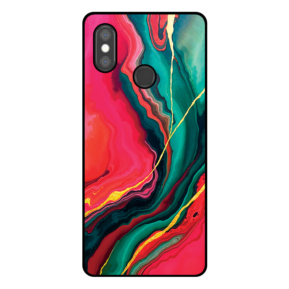 Telefoonhoesje Xiaomi Mi 8 SE rood groen marmer opdruk