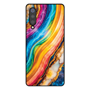 Telefoonhoesje Xiaomi Mi 9 regenboog goud marmer opdruk