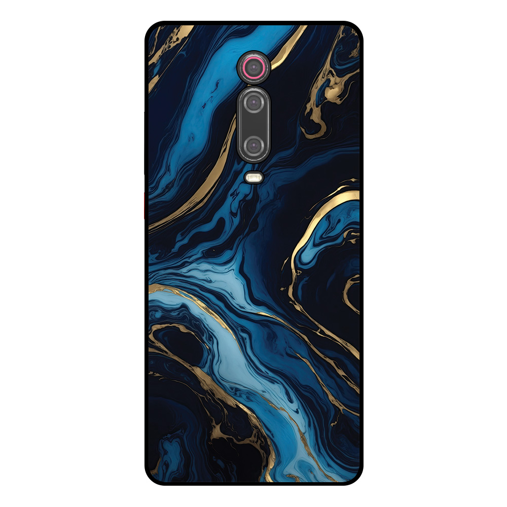 Telefoonhoesje Xiaomi Mi 9T blauw goud marmer opdruk