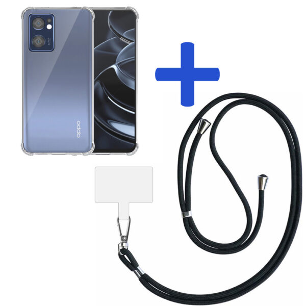 2Oppo Reno 7 5G transparant hoesje met afneembaar koord en stootrand 1