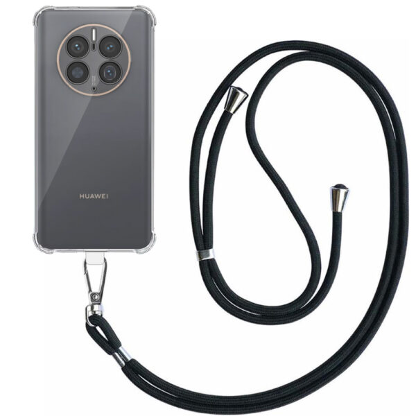 Huawei Mate 50 Pro transparant hoesje met afneembaar koord en stootrand