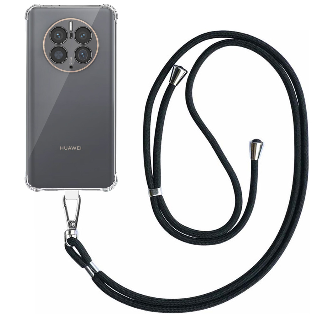 Huawei Mate 50 Pro transparant hoesje met afneembaar koord en stootrand