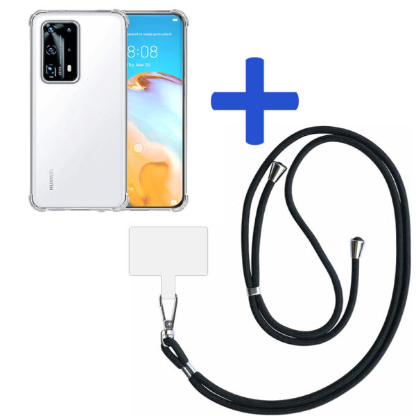 Huawei P40 Pro Plus transparant hoesje met afneembaar koord en stootrand 2