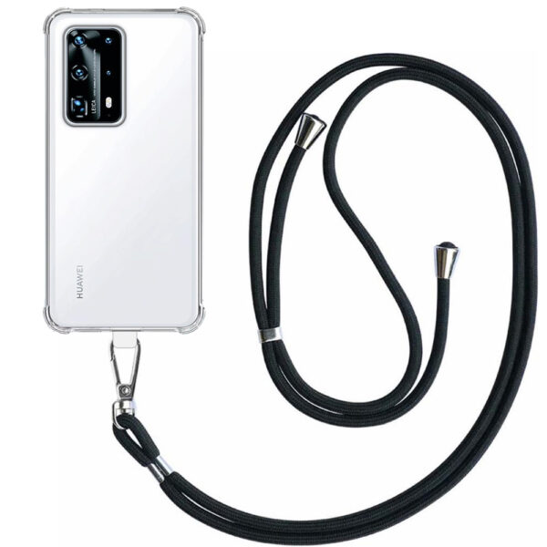 Huawei P40 Pro Plus transparant hoesje met afneembaar koord en stootrand