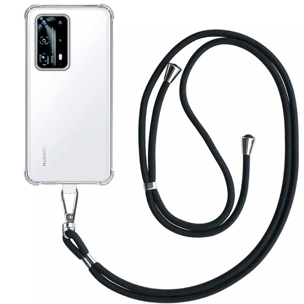 Huawei P40 Pro Plus transparant hoesje met afneembaar koord en stootrand
