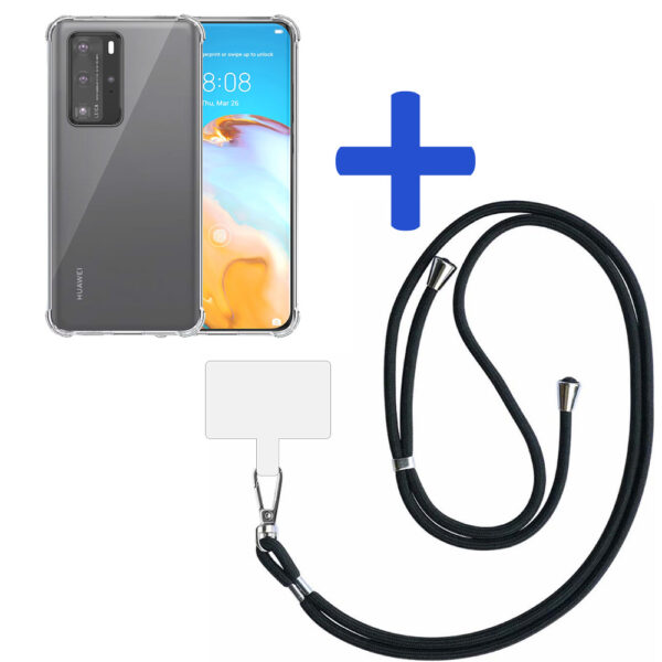 Huawei P40 Pro transparant hoesje met afneembaar koord en stootrand 2