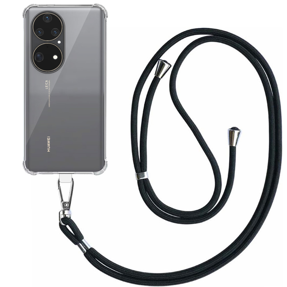 Huawei P50 Pro transparant hoesje met afneembaar koord en stootrand
