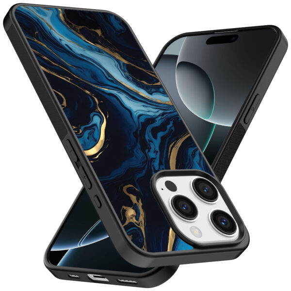 Iphone 16 Pro Max blauw goud marmer opdruk (2)