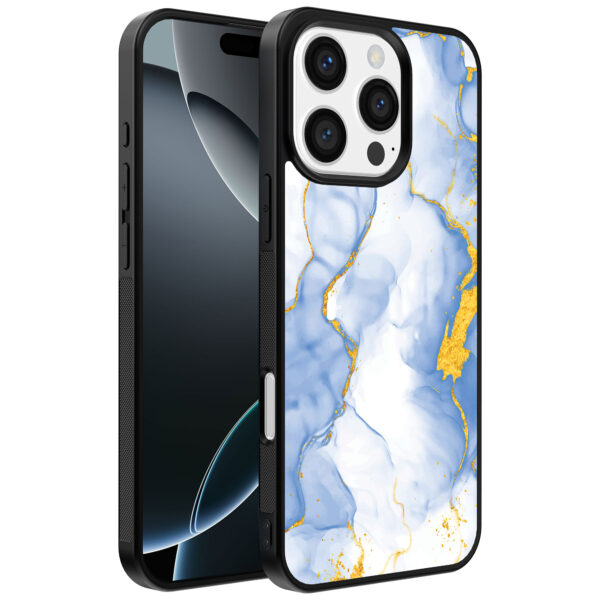 Iphone 16 Pro Max lichtblauw goud marmer opdruk (1)