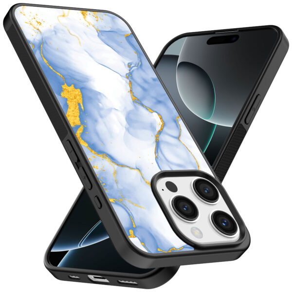 Iphone 16 Pro Max lichtblauw goud marmer opdruk (2)