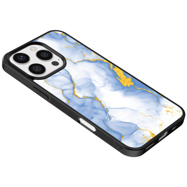 Iphone 16 Pro Max lichtblauw goud marmer opdruk (5)