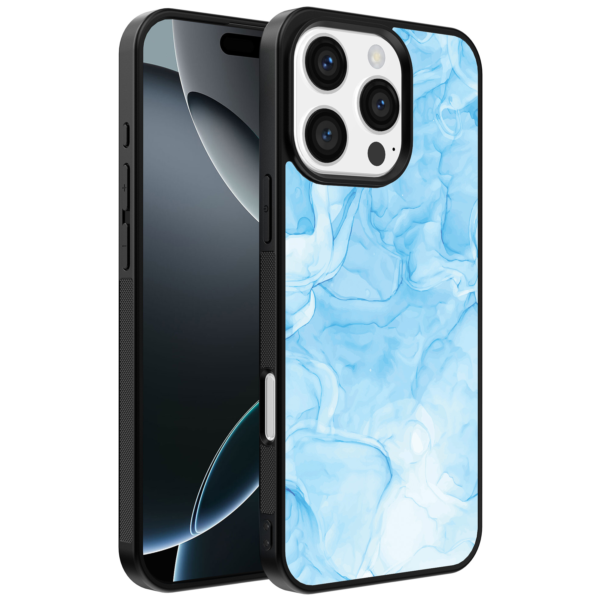 Iphone 16 Pro Max lichtblauw marmer opdruk (1)