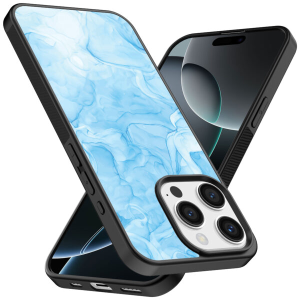 Iphone 16 Pro Max lichtblauw marmer opdruk (2)