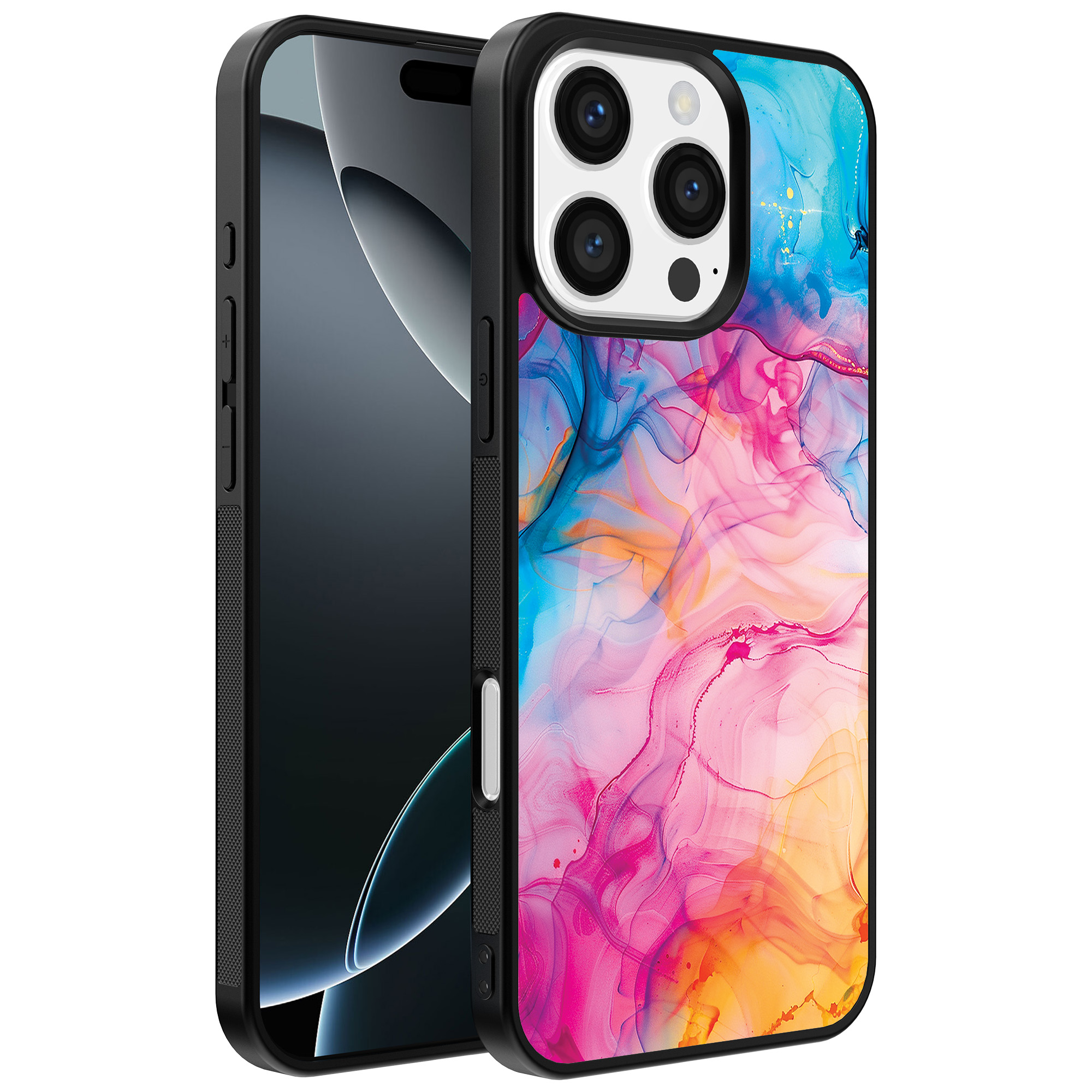 Iphone 16 Pro Max regenboog acryl marmer opdruk (1)