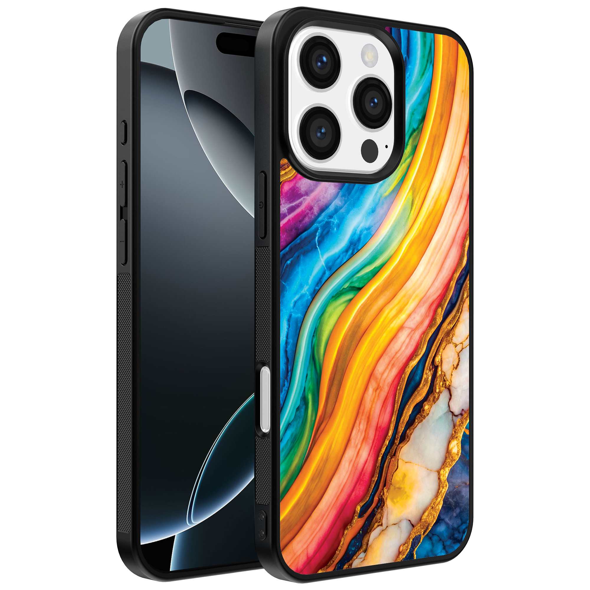 Iphone 16 Pro Max regenboog goud marmer opdruk (1)