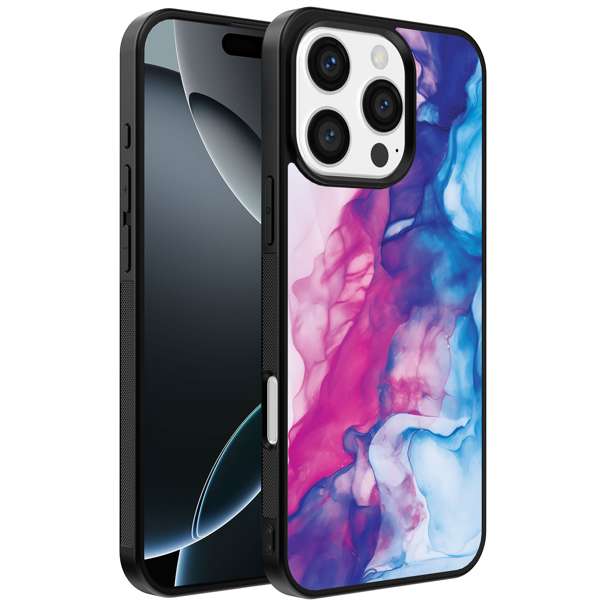 Iphone 16 Pro Max roze blauw marmer opdruk (1)