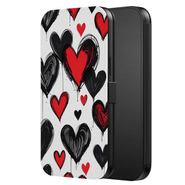 Leren bookcase hoesje iPhone 11 Pro Max met hartjes opdruk en pasjeshouder (2)