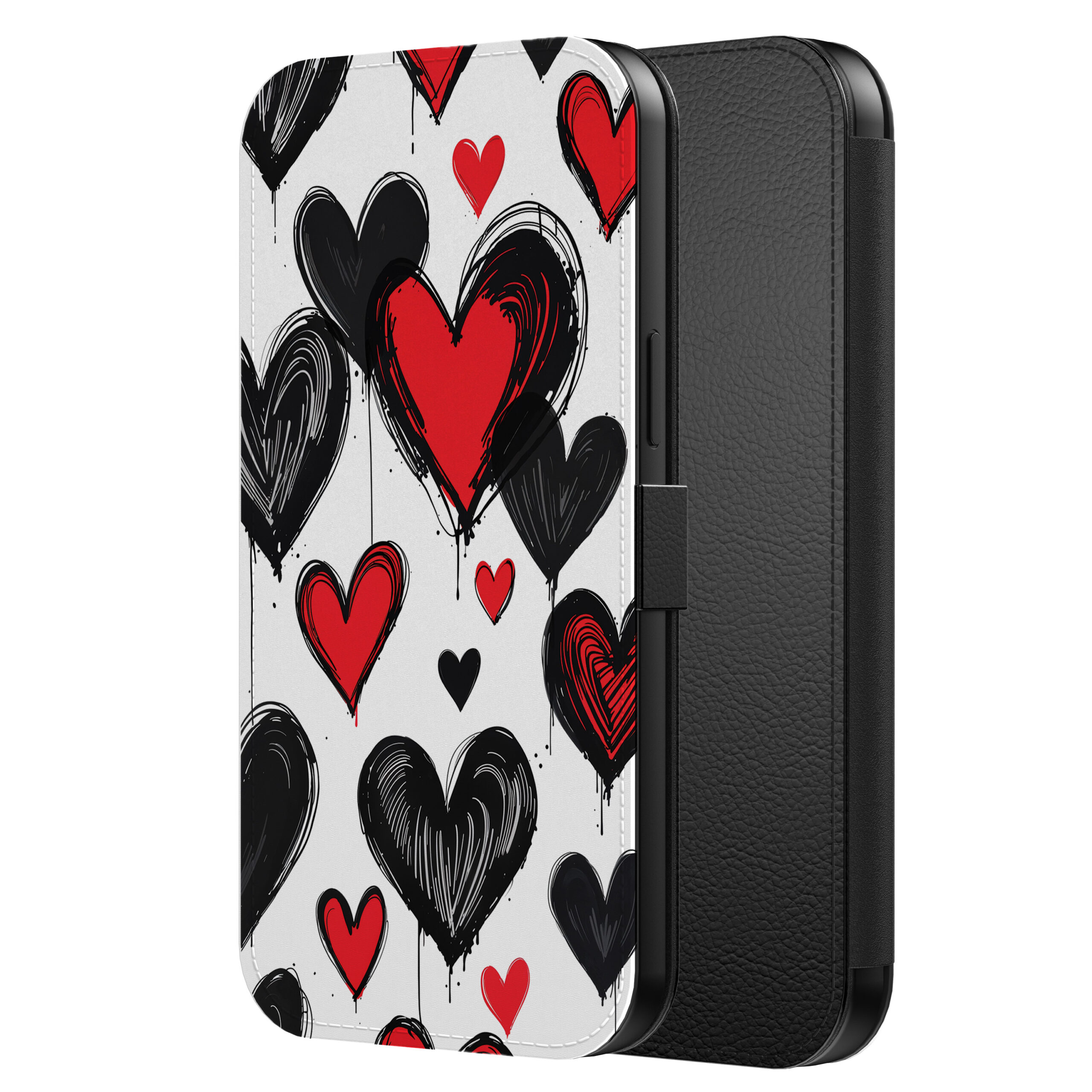 Leren bookcase hoesje iPhone 11 Pro Max met hartjes opdruk en pasjeshouder (2)